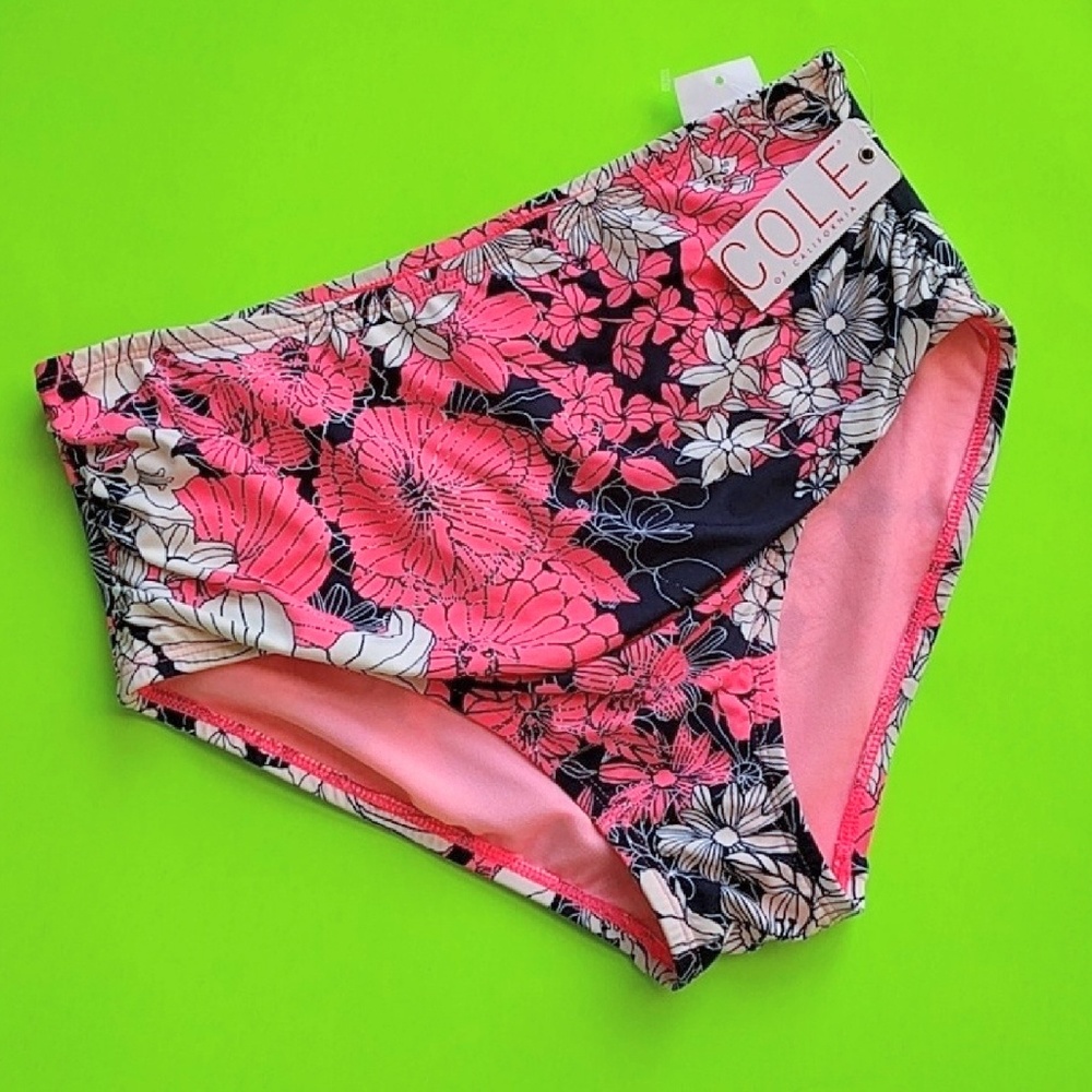 Cole of CA High Waist Pink Floral Bikini Bottoms M